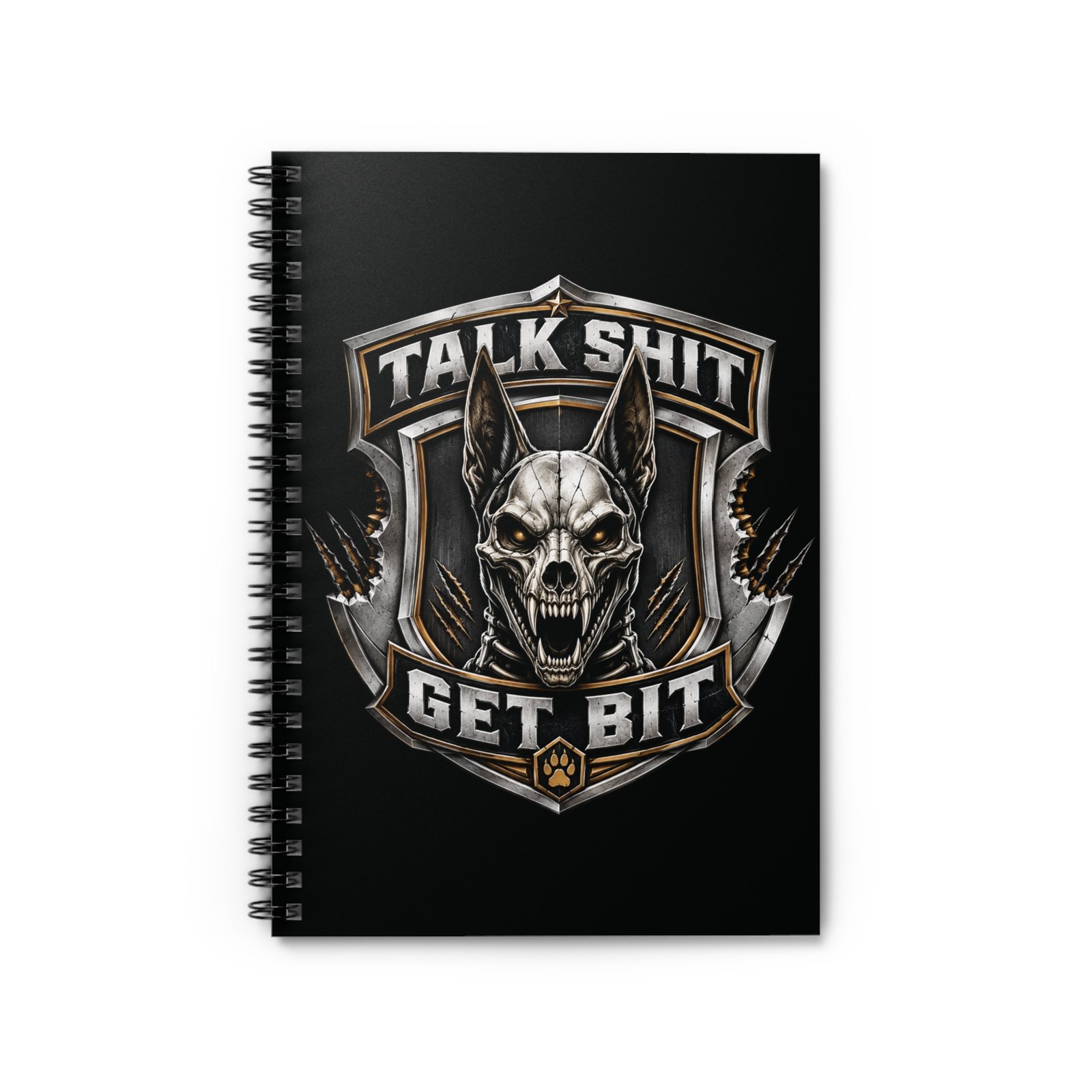 Skull K9 'Talk Shit Get Bit' Spiral Notebook - Ruled Journal for Dog Handlers & Trainers