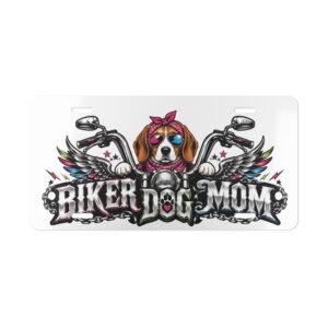Vanity Plate - "Biker Dog Mom" Chrome Motorcycle - Beagle - License Plate