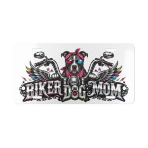 Vanity Plate - "Biker Dog Mom" Chrome Motorcycle - American Pitbull - License Plate