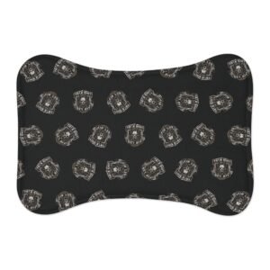 Dog Feeding Mat - Black Dog Skull Badge Pattern - 'Talk Shit Get Bit' Non-Slip Waterproof Bowl Placemat