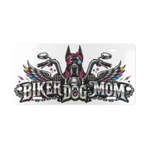 Vanity Plate - "Biker Dog Mom" Chrome Motorcycle - Great Dane - License Plate