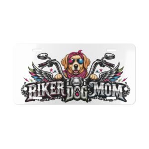 Vanity Plate - "Biker Dog Mom" Chrome Motorcycle - Golden Retriever - License Plate