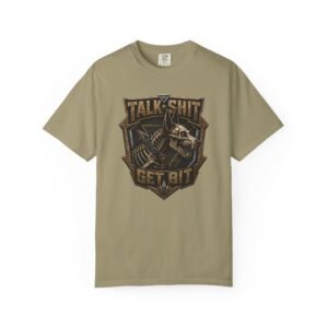 'Talk Shit Get Bit' - Fierce Belgian Malinois Skeleton Shield - Dog Trainer Handler T-Shirt - Comfort Colors 1717