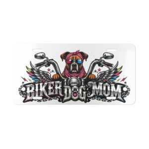 Vanity Plate - "Biker Dog Mom" Chrome Motorcycle - Boxer - License Plate