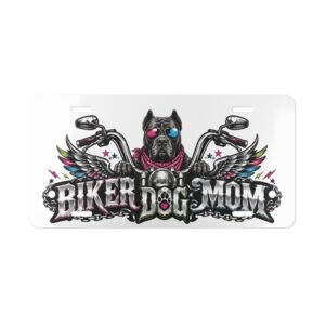 Vanity Plate - "Biker Dog Mom" Chrome Motorcycle - Cane Corso - License Plate