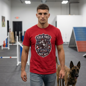 'Talk Shit Get Bit' - America 250 Edition - Dog Trainer Handler T-Shirt - Comfort Colors 1717 - Custom Dogs