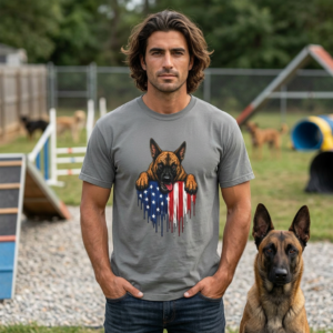 American Flag Drip - Fierce Belgian Malinois - Dog Trainer Handler T-Shirt - Comfort Colors 1717 - Custom Dogs