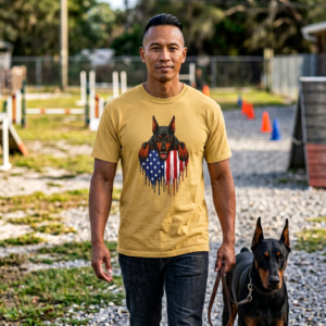 American Flag Drip - Fierce Doberman - Dog Trainer Handler T-Shirt - Comfort Colors 1717 - Custom Dogs