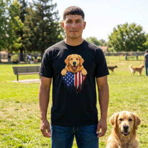 American Flag Drip - Golden Retriever - Dog Trainer Handler T-Shirt - Comfort Colors 1717 - Custom Dogs