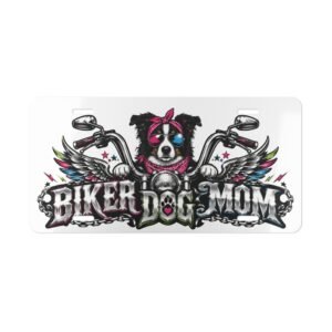 Vanity Plate - "Biker Dog Mom" Chrome Motorcycle - Border Collie - License Plate
