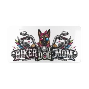 Vanity Plate - "Biker Dog Mom" Chrome Motorcycle - Belgian Malinois - License Plate