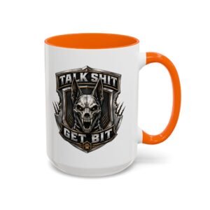 Talk Shit Get Bit Coffee Mug - Dark Belgian Malinois Skull Dog - Accent Cup (11/15oz)