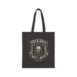 Tote Bag - 'Talk Shit Get Bit' Skull Shield Canvas Tote