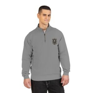 Quarter-Zip Sweatshirt - 'Talk Shit Get Bit' Dog Skull Crest - Front and Back