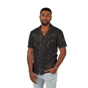 'Working K9' 'Belgian Malinois' - Hawaiian Camp Shirt - Men’s Black Gold Bronze - Beach Apparel