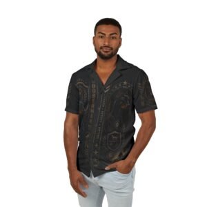 'Working K9' 'Doberman' - Hawaiian Camp Shirt - Men’s Black Gold Bronze - Beach Apparel